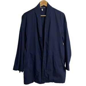 Eileen Fisher Organic Cotton Open Front Blue Jacket Women Size Medium